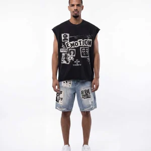 Mixed Emotion Newspaper Sleeveless Tee
